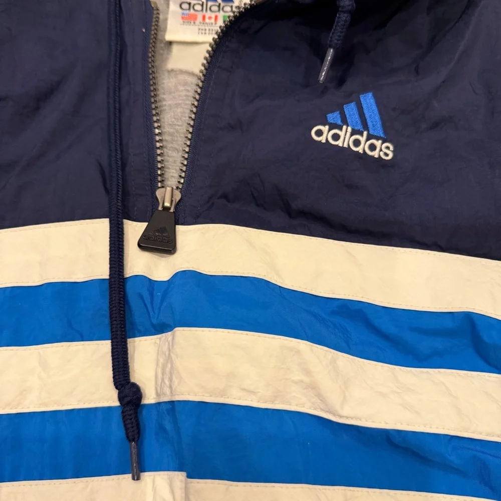 90s Adidas Navy Blue 3 Stripe‎ Windbreaker